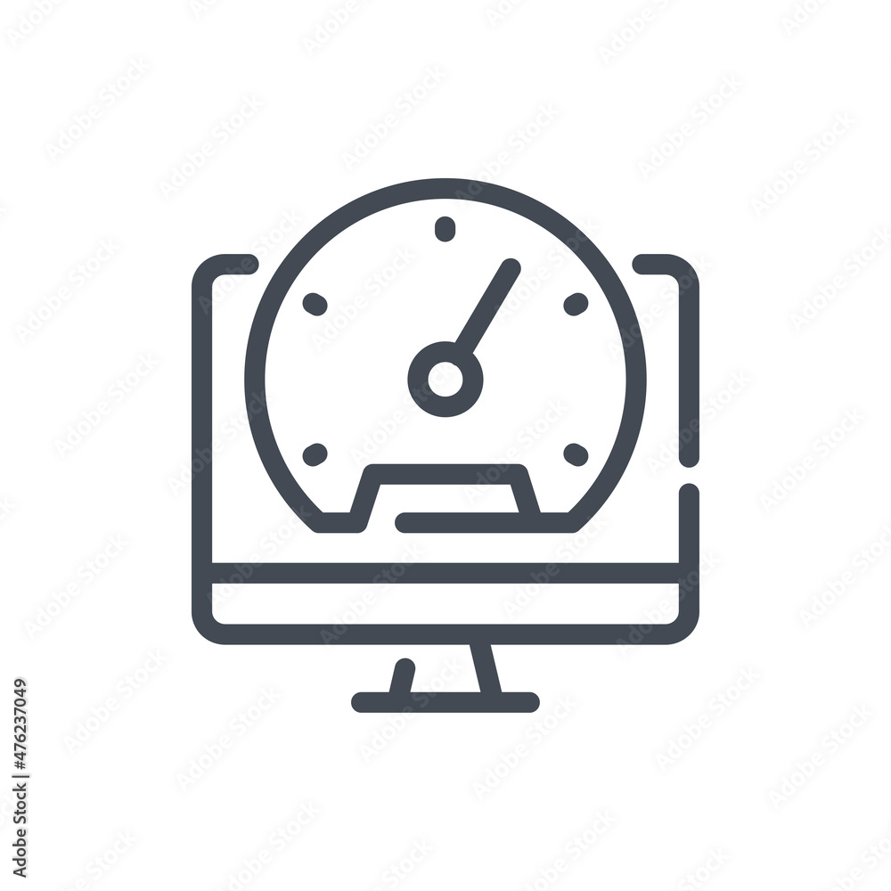 Poster computer performance line icon. pc with dashboard vector outline sign.