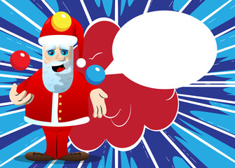 Santa Claus in his red clothes with white beard juggler. Vector cartoon character illustration.