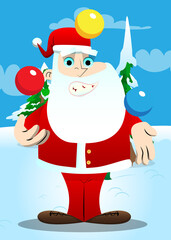 Santa Claus in his red clothes with white beard juggler. Vector cartoon character illustration.