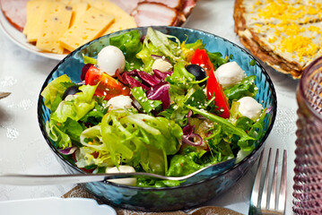delicious dishes on the table in the restaurant. serving table. sharpness on the front dish