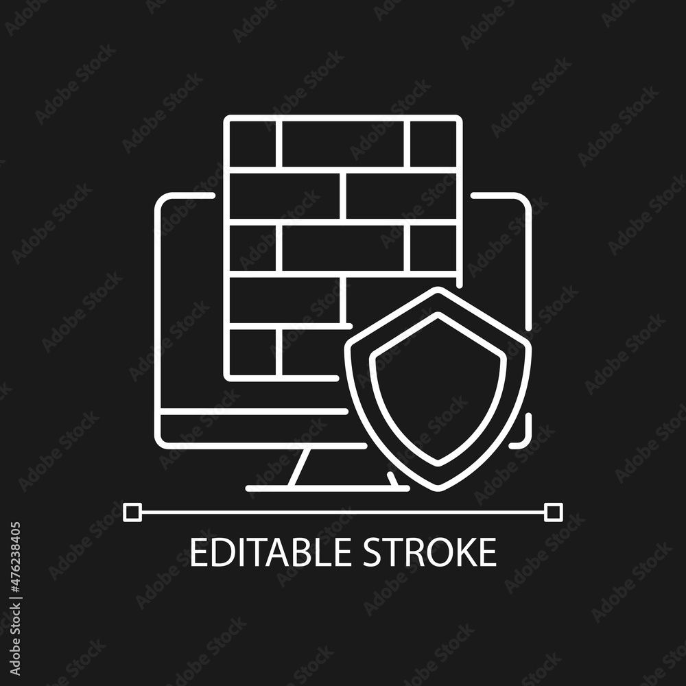 Poster firewall white linear icon for dark theme. protective software, hardware. thin line customizable ill
