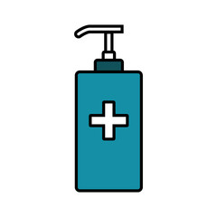 Antiseptic icon. Packaging of an antiseptic preparation for disinfection with a push dispenser.  Vector illustration isolated on a white background for design and web.