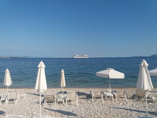 beach chairs and umbrellas