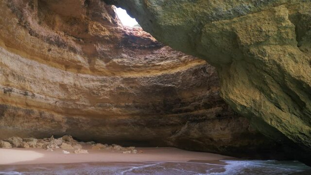 Slowmotion Inside the Benigal Cave in Portugal Tilting Up to Reveal this Amazing Cave