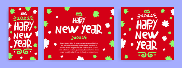 Naklejka premium Creative concept of 2022 Happy New Year posters set. Design templates with calligraphy typography logo 2022 for celebration and season decoration. 