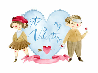 My Valentine romantic greeting card for Valentine's day with girl and boy in love