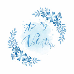 Floral Valentine's day blue watercolor greeting card