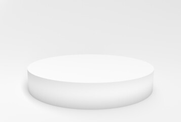 White empty podium stand of exhibition in white studio 3d rendering illustration