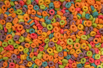 Sweet multicolored flakes, cereal loops.