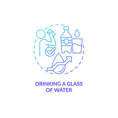 Drinking glass of water blue gradient concept icon. Healthy morning routine abstract idea thin line illustration. Isolated outline drawing. Roboto-Medium, Myriad Pro-Bold fonts used