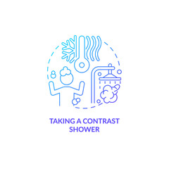 Taking contrast shower blue gradient concept icon. Hygiene and healthcare habit abstract idea thin line illustration. Isolated outline drawing. Roboto-Medium, Myriad Pro-Bold fonts used