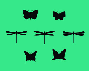 Black set butterflies and dragonflies illustration