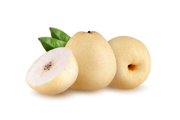 Fresh group oriental pear isolated on a white background.