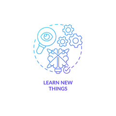 Learn new things blue gradient concept icon. Mind training. Morning routine abstract idea thin line illustration. Isolated outline drawing. Roboto-Medium, Myriad Pro-Bold fonts used