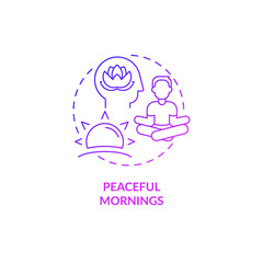 Peaceful morning purple gradient concept icon. Daily rituals for mind balance abstract idea thin line illustration. Isolated outline drawing. Roboto-Medium, Myriad Pro-Bold fonts used