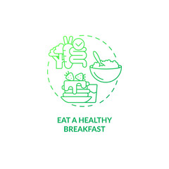 Eat healthy breakfast green gradient concept icon. Food and meals. Nutrition for wellness abstract idea thin line illustration. Isolated outline drawing. Roboto-Medium, Myriad Pro-Bold fonts used