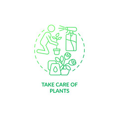 Take care of plants green gradient concept icon. Gardening hobby. Morning routine abstract idea thin line illustration. Isolated outline drawing. Roboto-Medium, Myriad Pro-Bold fonts used