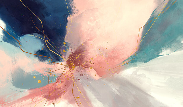 golden abstract elements on a stylish background with watercolor texture