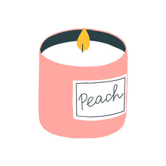 Aroma candle illustration, flame, peach scent