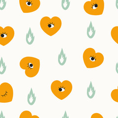 A pattern of hearts and fire. Patterns for Valentine's Day. Template for printing packaging. Pattern for the background.