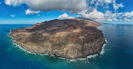 Aerial panoramic view of Southwest coast of El Hierro (Canary Islands) near Lighthouse Faro de Orchilla