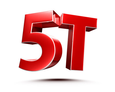 5T red 3D illustration on white background with clipping path.