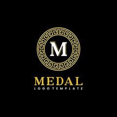 Ancient Greek Circle Border Frame, With Letter M logo Design