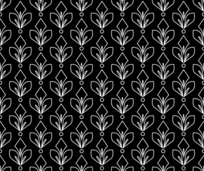 Flower geometric pattern. Seamless vector background. White and black ornament. Ornament for fabric, wallpaper, packaging. Decorative print