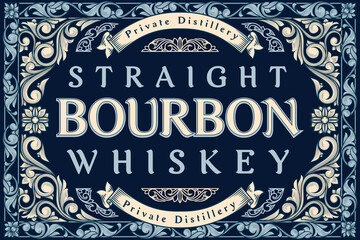 Bourbon Whiskey - ornate vintage decorative label