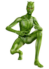 3D Rendering Green Alien on White
