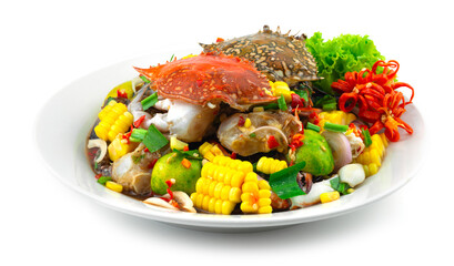 Spicy Crab Salad Two tone (fresh and cooked Crab) with Fish fermented Thaifood