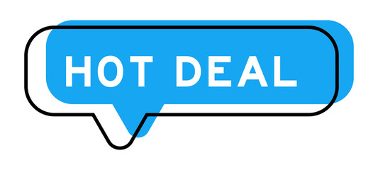 Speech banner and blue shade with word hot deal on white background