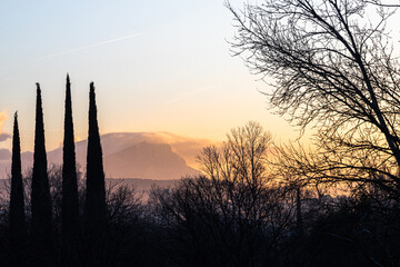 the Sainte Victoire mountain in the light of a winter morning