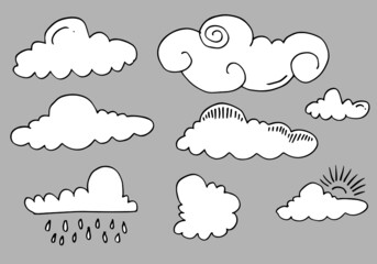 Hand drawn weather collection. Flat style vector illustration on gray background.