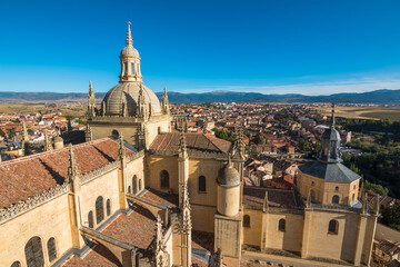 Fototapeta na wymiar Panoramic view of Segovia from the bell tower of the Cathedral of Segovia- Segovia, Spain