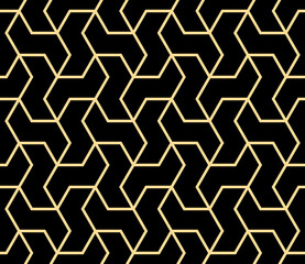 Das geometrische Muster mit Linien. Nahtloser Vektorhintergrund. Gold und schwarze Textur. Grafisches modernes Muster. Einfaches Gittergrafikdesign