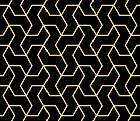 Fotobehang Zwart goud Het geometrische patroon met lijnen. Naadloze vectorachtergrond. Goud en zwarte textuur. Grafisch modern patroon. Eenvoudig rooster grafisch ontwerp
