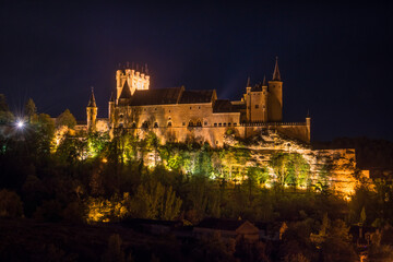 Fototapeta na wymiar Night view of Alcazar of Segovia - Segovia, Spain