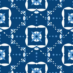 Stof per meter Mexican tile pattern vector seamless with scale ornament. Portuguese azulejos, puebla talavera, blue delft dutch, spanish mosaic or italian majolica. Ceramic background for kitchen or bathroom. © irinelle