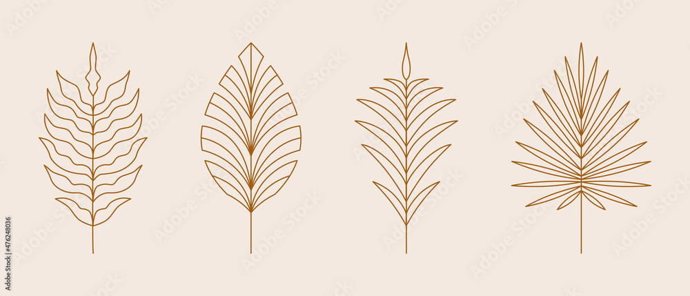 Poster Vector set of linear boho icons and symbols - sun logo design templates - abstract design elements for decoration in modern minimalist style