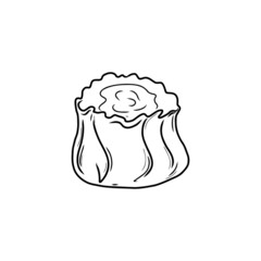 Wontons or Manty.  Dumplings of Chinese, Japanese and Korean cuisine. Wontons, Gyoza, Baozi, Dim-sama, Gyoza or Kyoza. Doodle. Hand drawn. vector illustration