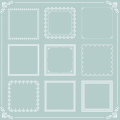 Vintage set of vector elements. White square elements for decoration and design frames, cards, menus, backgrounds and monograms. Classic patterns. Set of vintage patterns