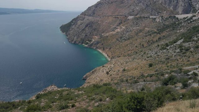 Aerial view of a deserted beach of incredible beauty with clear blue water. Beach Vruja Central Dalmatia Croatia