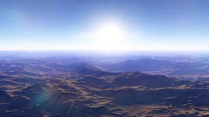 realistic surface of an alien planet, view from the surface of an exo-planet, canyons on an alien planet, stone planet, desert planet 3d render