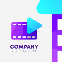 Video Movie Gradient Logo Design Icon