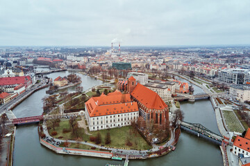 Cityscape of Wroclaw panorama in Poland, aerial view