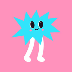 Vector illustration of abstract funny star character. Contemporary comic doodle face smiling. Colorful retro shape element for print, poster, card, collage design