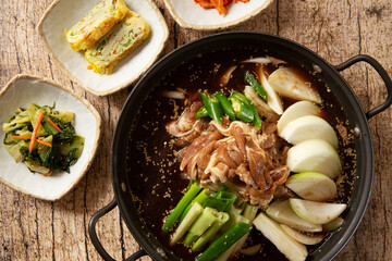 Hot pot with pork and vegetables
