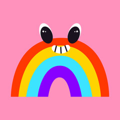 Vector illustration of abstract funny rainbow character. Contemporary comic doodle face smiling. Colorful psychedelic element for print, poster, card, collage design