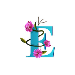 Creative floral E logo icon art illustration